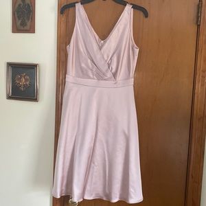 Calvin Klein Blush V-neck sleeveless satin dress.